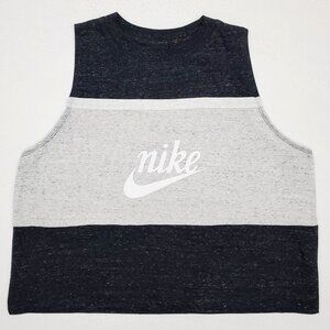 NIKE Womens Size 2XL Black Gray Athletic Varsity Cropped Tank Top Organic Cotton